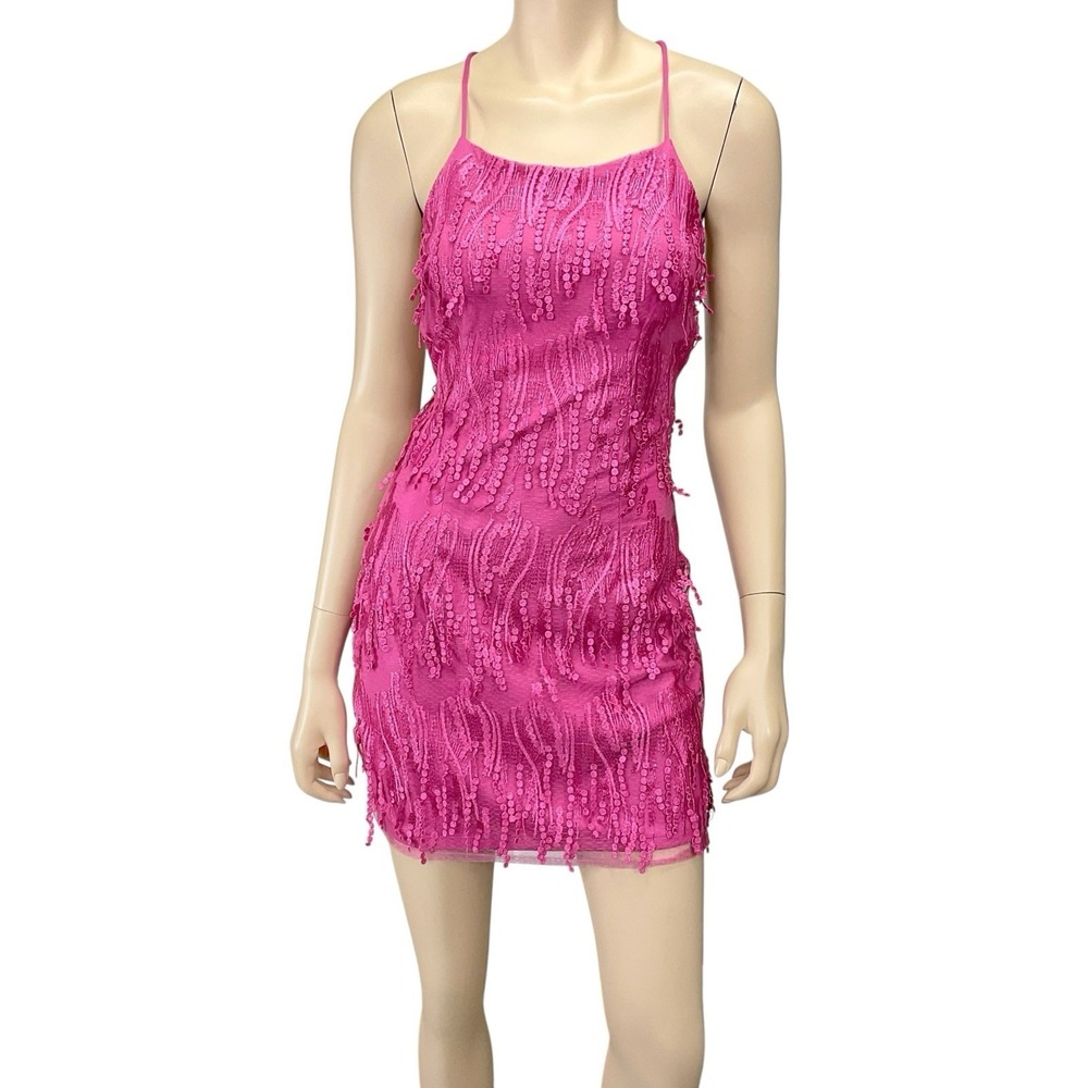 Lulus Dress Womens Small Pink Mini Strappy Back Lined Barbiecore NWT